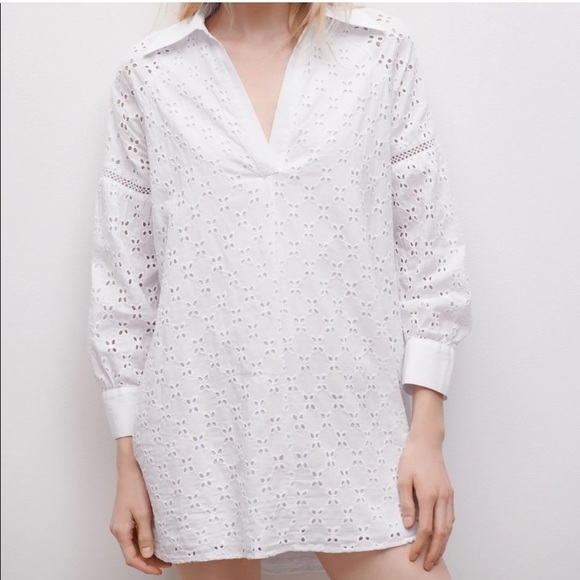 Zara Dresses Zara White Eyelet Tunic Dress Poshmark